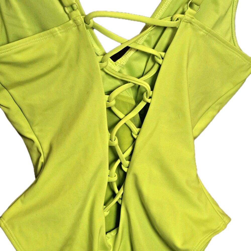 NEW TA3 Neon Yellow Plungey One Piece Swimsuit Bathing Suit Women's M Shapewear - Picture 7 of 9